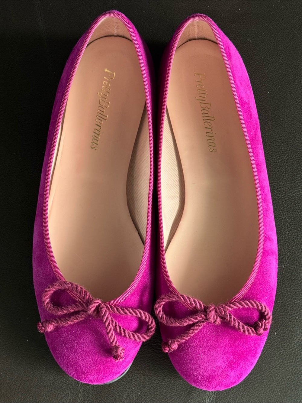 Pretty Ballerinas Hot Pink Suede Bow Ballet Flats